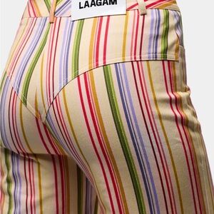 LAAGAM Butter Yellow Rainbow Striped Mid-rise Pants